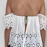 Stone Cold Fox White Linen Top With Padded & Lace Detail