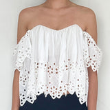 Stone Cold Fox White Linen Top With Padded & Lace Detail