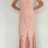 Nirvana Collective Pink Long Dress With Lace & Beaded Design