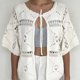 Nirvana Collective White Chochet Knit Open back Top