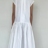 White Linen Sleeveless Dress With Collar Detail