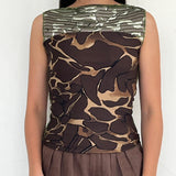 Nirvana Collective Brown Blouse With Animal Print & Mesh Detail