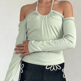 Rainbow Boutique Sage Green Long Sleeves with Halter