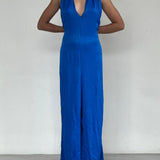 Zara Blue Silk Long Dress With Front Zip up Detail