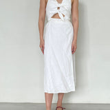 Zoo White Linen Long Dress With Front Tie Detail