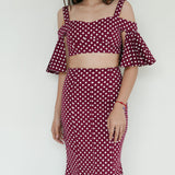 Charina Sarte  Maroon Polka Dot Sleeveless Top with Long Skirt