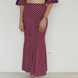 Charina Sarte  Maroon Polka Dot Sleeveless Top with Long Skirt