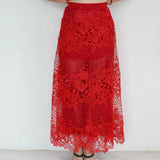 Boom Sason Red Floral Lace Strip Top & Long Skirt  Co Ord