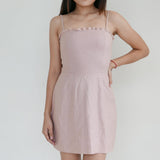 Reformation Pink Sleeveless Mini Dress with Back Ruched Design