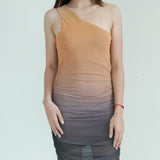 Nirvana Collective Multi Color  Mesh Long Tulle Dress With An Asymmetric Neckline