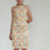 CD Biege Floral Halterneck Backless Dress