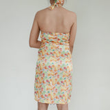 CD Biege Floral Halterneck Backless Dress