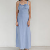 The Editors Market Blue Backless Dress With Double Linen