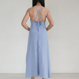 The Editors Market Blue Backless Dress With Double Linen