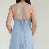 The Editors Market Blue Backless Dress With Double Linen