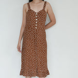 Rouje Brown Sleeveless Polka Dot Dress