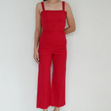 Staud Red Jumpsuit With Front Button Detail