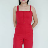 Staud Red Jumpsuit With Front Button Detail