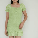 Faithful The Brand Green Puffsleeve Dress With Ruched Detail