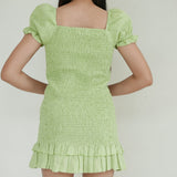 Faithful The Brand Green Puffsleeve Dress With Ruched Detail