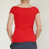 Helmut Lang Red Stretchable Off Shoulder Blouse