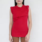 Carven Red  Stretchable With Double Half Linen Blouse