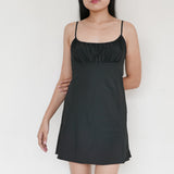 Realisation Par Black Silk Sleeveless Mini Dress with Back Ruched Design