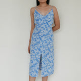 Topshop Blue Floral Dress With Side By Side Cut Out