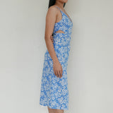 Topshop Blue Floral Dress With Side By Side Cut Out