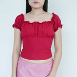 Reformation Red Puff Sleeve Top With Ruched  & Back Zip