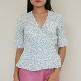 Faithfull the Brand White Floral V Neck Blouse with Tie