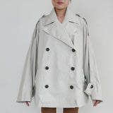 Beige Silk Maison Coat With Front Button Detail