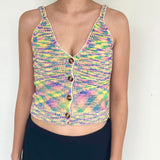 Over Kleshas Multi Color Crochet Top With Button Detail